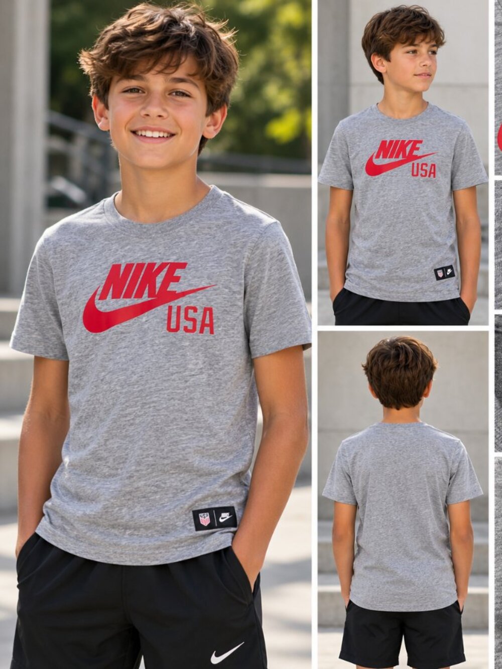 NWT Nike USA Soccer Boys M Gray Graphic T-Shirt USMNT